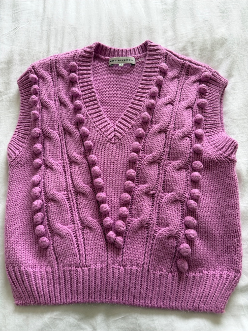 English Factory Lavender Cable-Knit V-Neck Sweater Vest